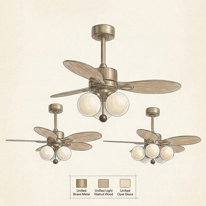 Modern Style Ceiling Fan with Light Iron & Glass Shades for Bedroom