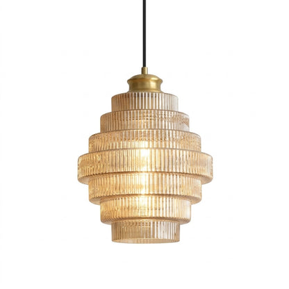 Tiered Ribbed Glass Pendant Light | Sculptural Hand-Blown Glass & Brushed Brass
