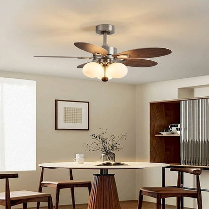 Modern Style Ceiling Fan with Light Iron & Glass Shades for Bedroom