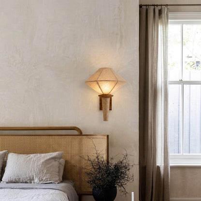 Natural Wood Fabric Geometric Japandi Wall Sconce