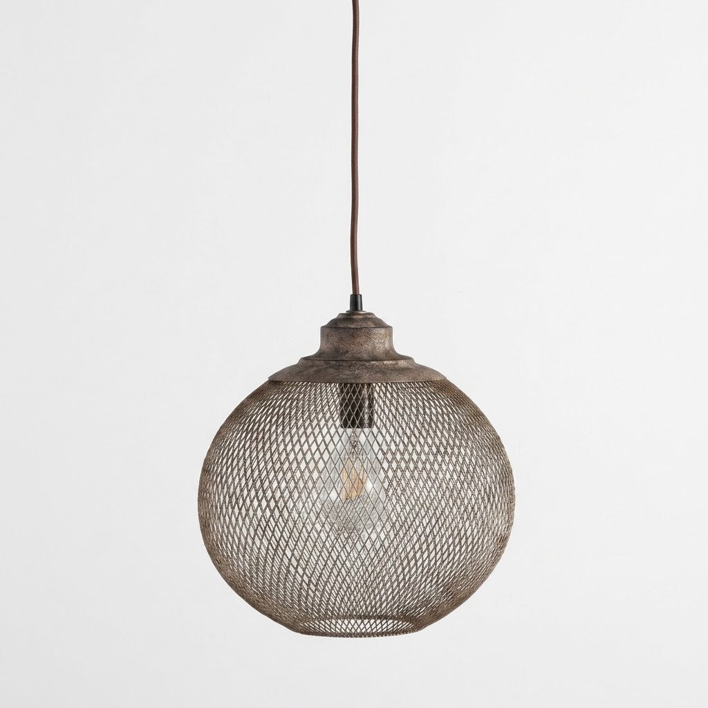 Woven Iron Pendant Light in Aged Grey