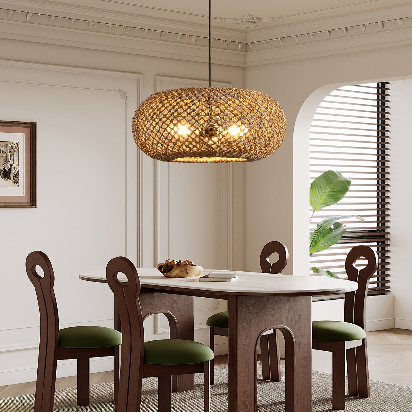 Wabi-Sabi Style Rattan Woven Pendant Light for Dining Room-[Modern pendant lighting for bedroom and living space]-Demolights UK