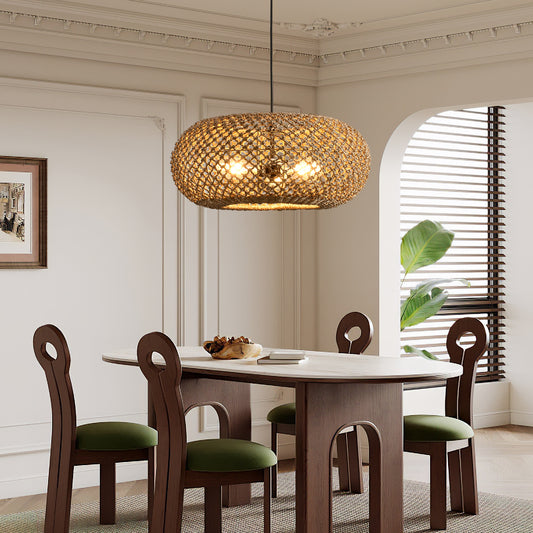 Wabi-Sabi Style Rattan Woven Pendant Light for Dining Room-[Modern pendant lighting for bedroom and living space]-Demolights UK