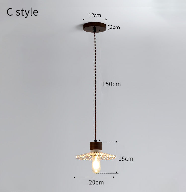 Light Luxury Simple Walnut Wood and Glass Pendant Light for Bedroom