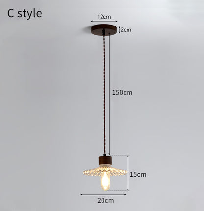 Light Luxury Simple Walnut Wood and Glass Pendant Light for Bedroom