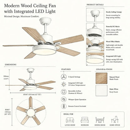 Modern White & Bronze Ceiling Fan with Integrated LED Light
