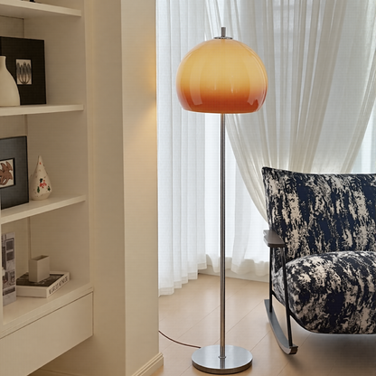 Mid-Century Modern Mushroom Floor Lamp - Retro Amber Glass Standing Light