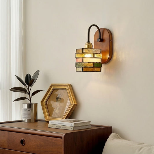 Handcrafted Vintage Geometric Stained Glass Wall Light