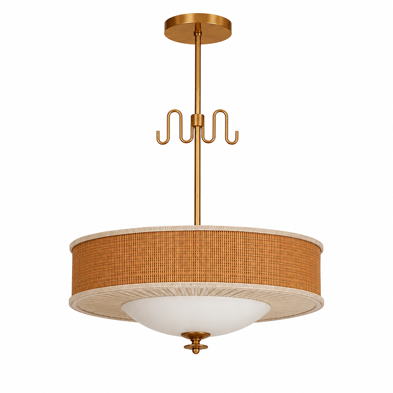 Mid-Century Rattan Pendant Light with Brass Detail