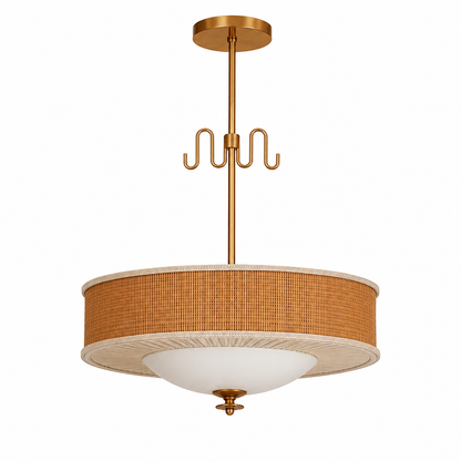 Mid-Century Rattan Pendant Light with Brass Detail