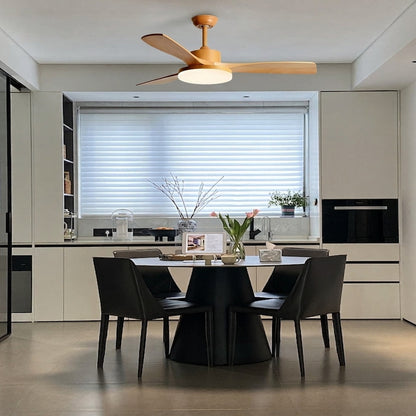 Modern Style Ceiling Fan with Light Natural Wood Finish & LED for Bedroom