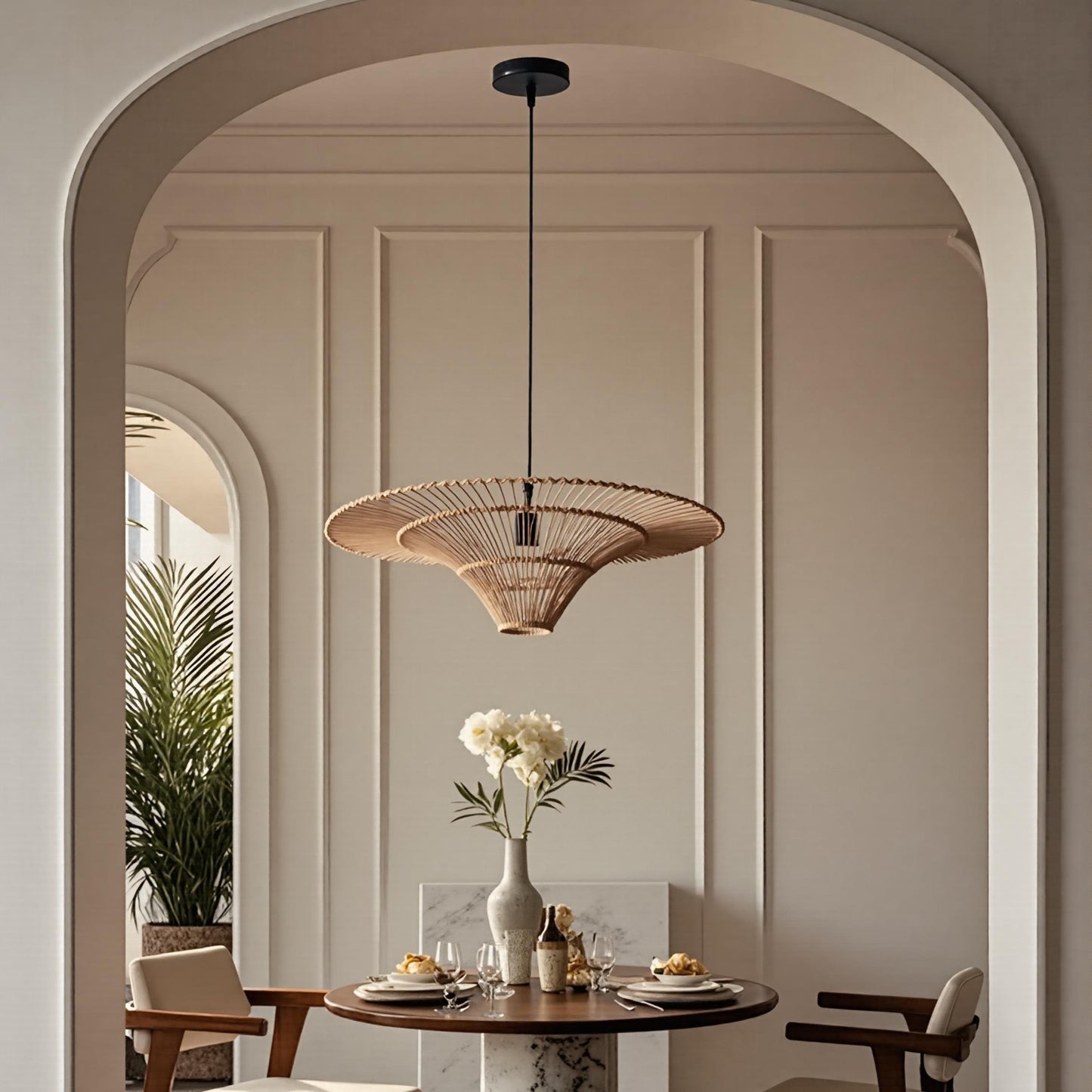 Hand-Woven Rattan Pendant Light - Large Boho Hat Chandelier for Home