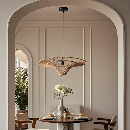 Hand-Woven Rattan Pendant Light - Large Boho Hat Chandelier for Home