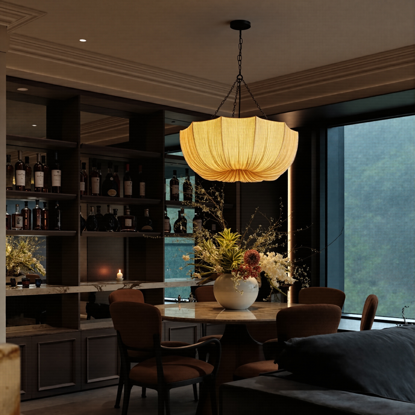 Modern Pleated Fabric Parasol Chandelier - Japandi Organic Modern Pendant Light