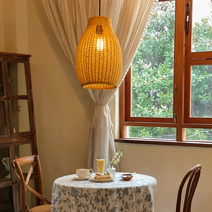 Modern Hand-Woven Rattan Teardrop Pendant Light - Japandi Boho Weave Chandelier