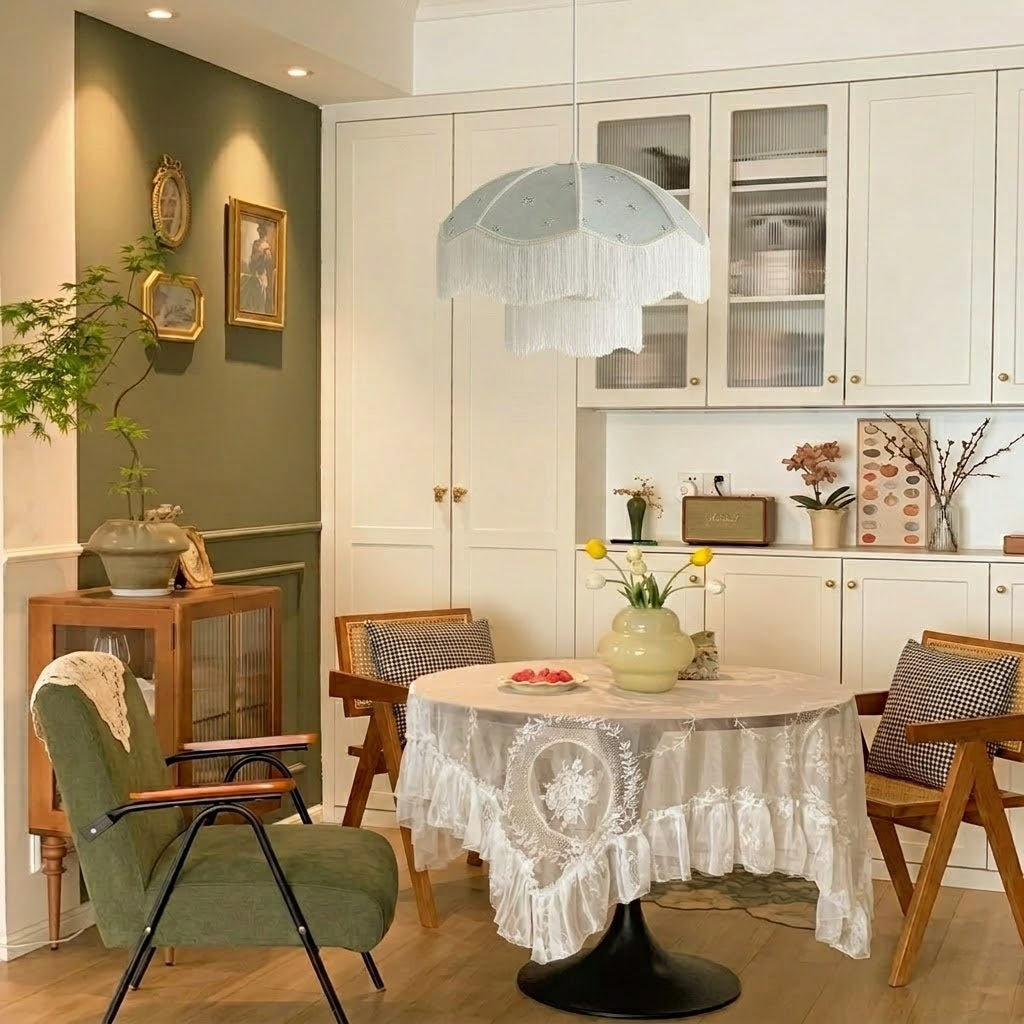 Vintage Floral Fabric Fringe Pendant Light