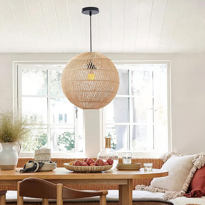 Modern Rattan Globe Pendant Light - Hand-Woven Boho Orb Chandelier