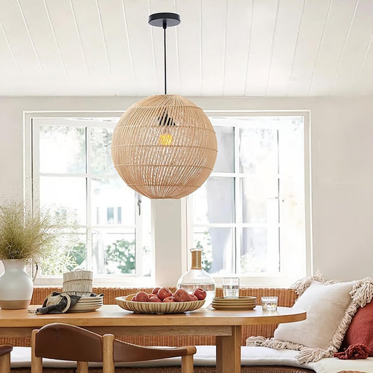 Modern Rattan Globe Pendant Light - Hand-Woven Boho Orb Chandelier