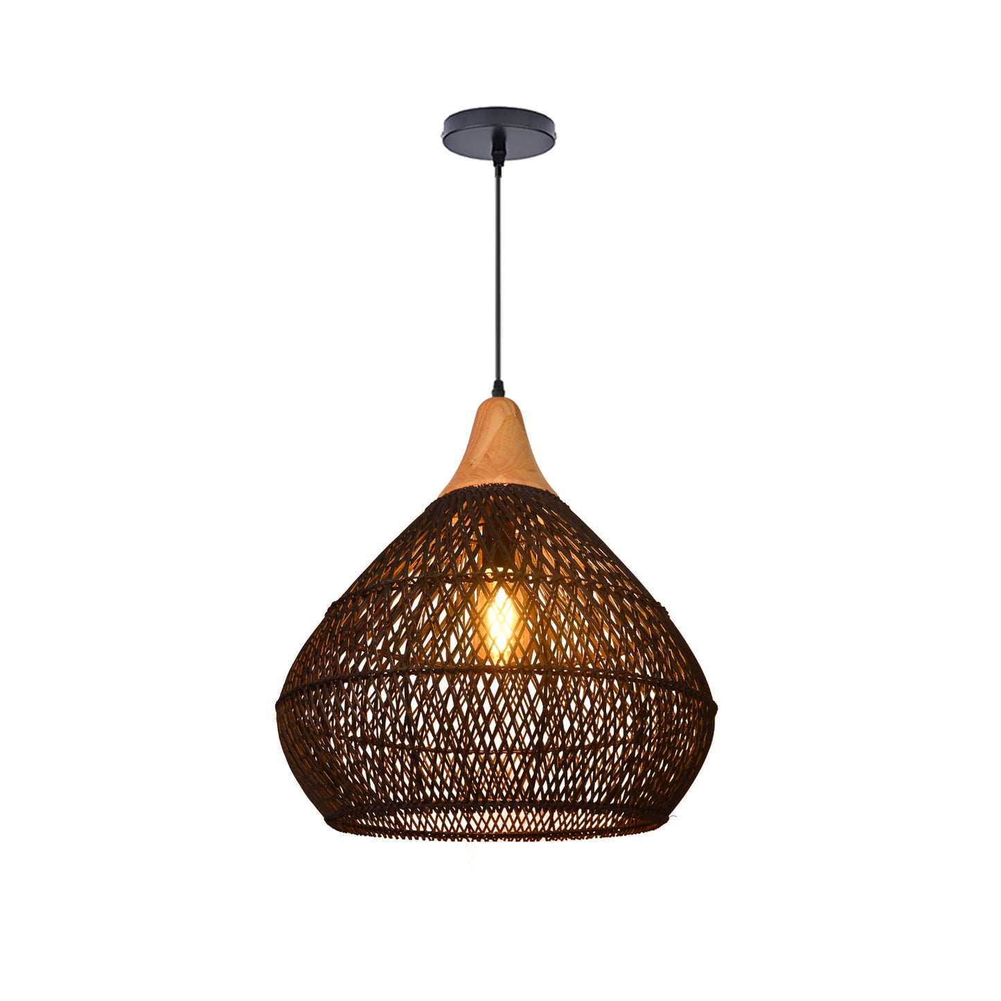 Modern Matte Black Rattan Pendant Light - Industrial Teardrop Chandelier