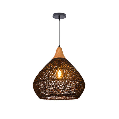 Modern Matte Black Rattan Pendant Light - Industrial Teardrop Chandelier