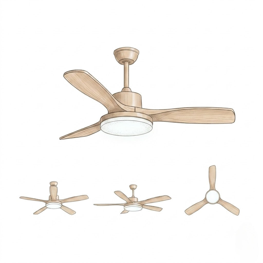 Modern Style Ceiling Fan with Light Natural Wood Finish & LED for Bedroom