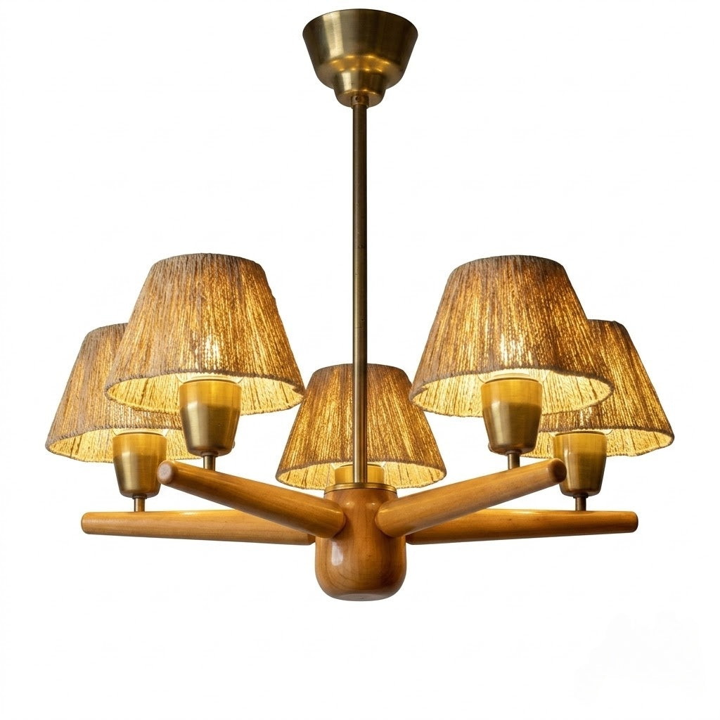 Mid-Century Solid Wood Ceiling Light for Dining Room