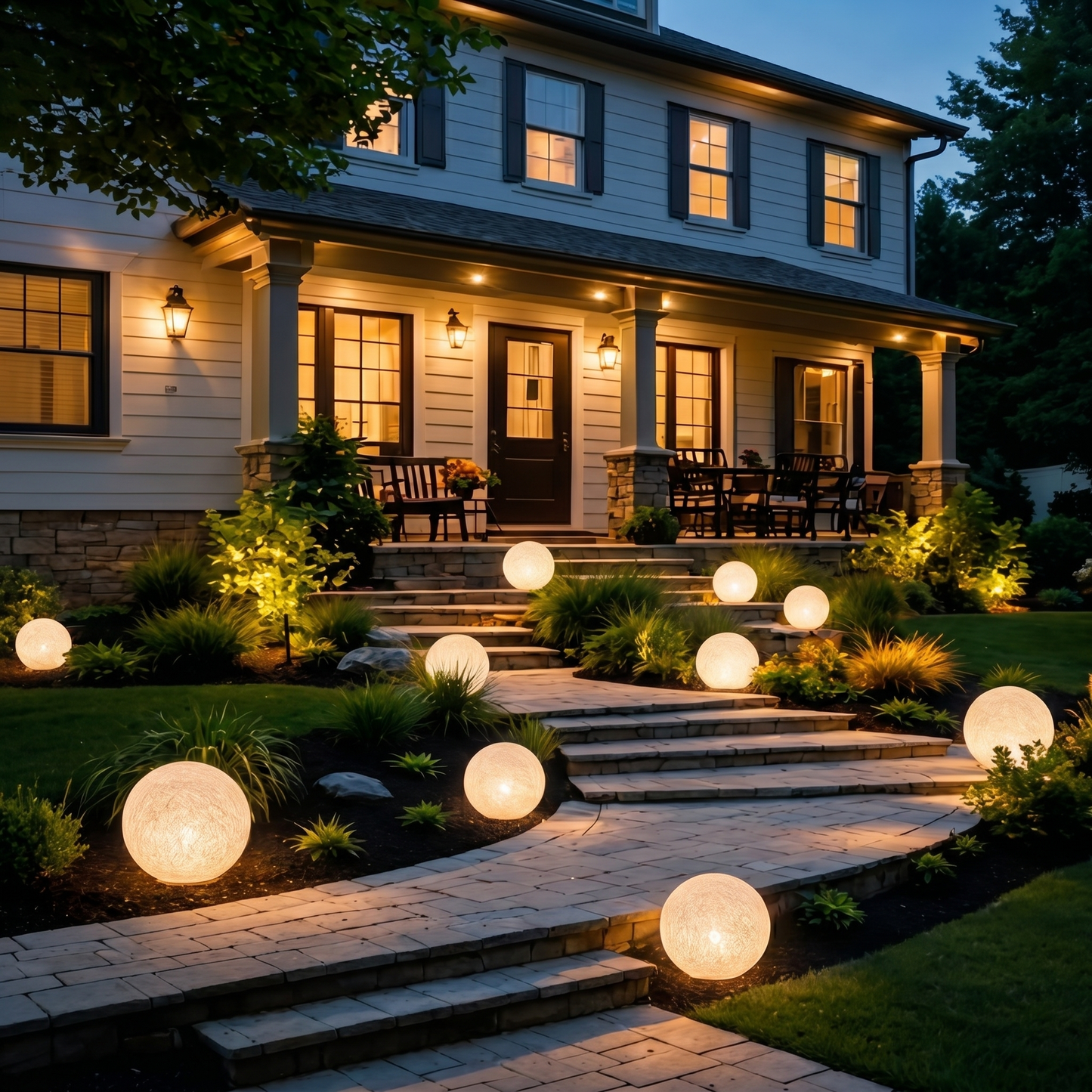Solar Powered Moon Globe Lamp - Outdoor IP65 Waterproof Hemp Fiber Light