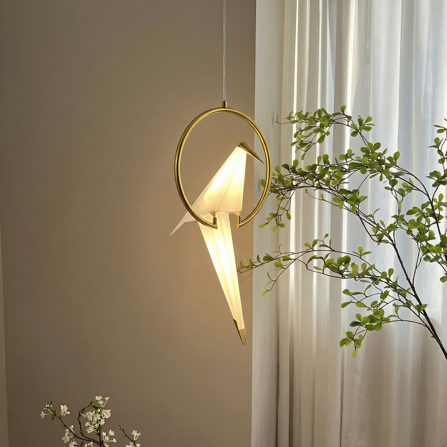 Single Origami Bird Pendant Light | Gold Modern Bedside Lamp