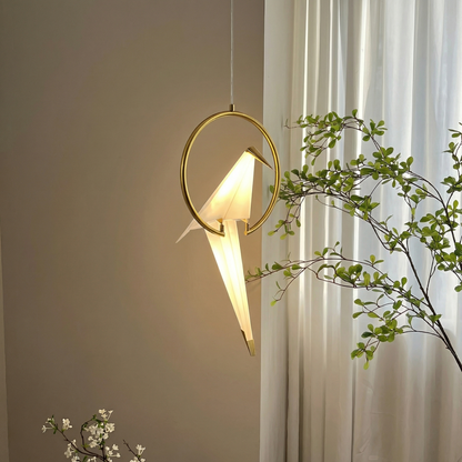 Single Origami Bird Pendant Light | Gold Modern Bedside Lamp