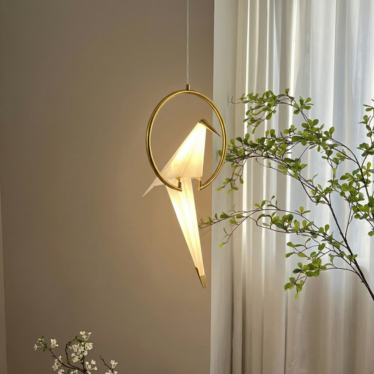 Single Origami Bird Pendant Light | Gold Modern Bedside Lamp