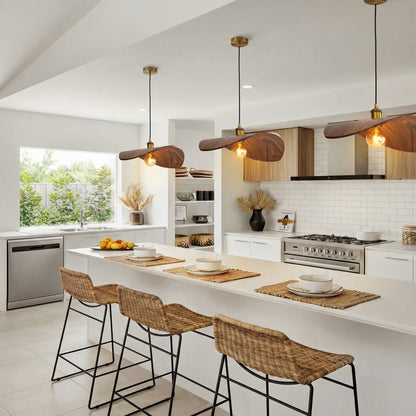 Modern Curved Wood Wave Pendant Light - Mid-Century Japandi Chandelier