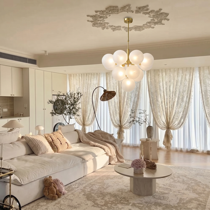 Modern Ribbed Glass Globe Chandelier - Nordic Brass Cluster Pendant Light