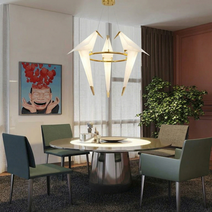 3-Bird Circular Origami Chandelier | Gold Round Dining Room Light