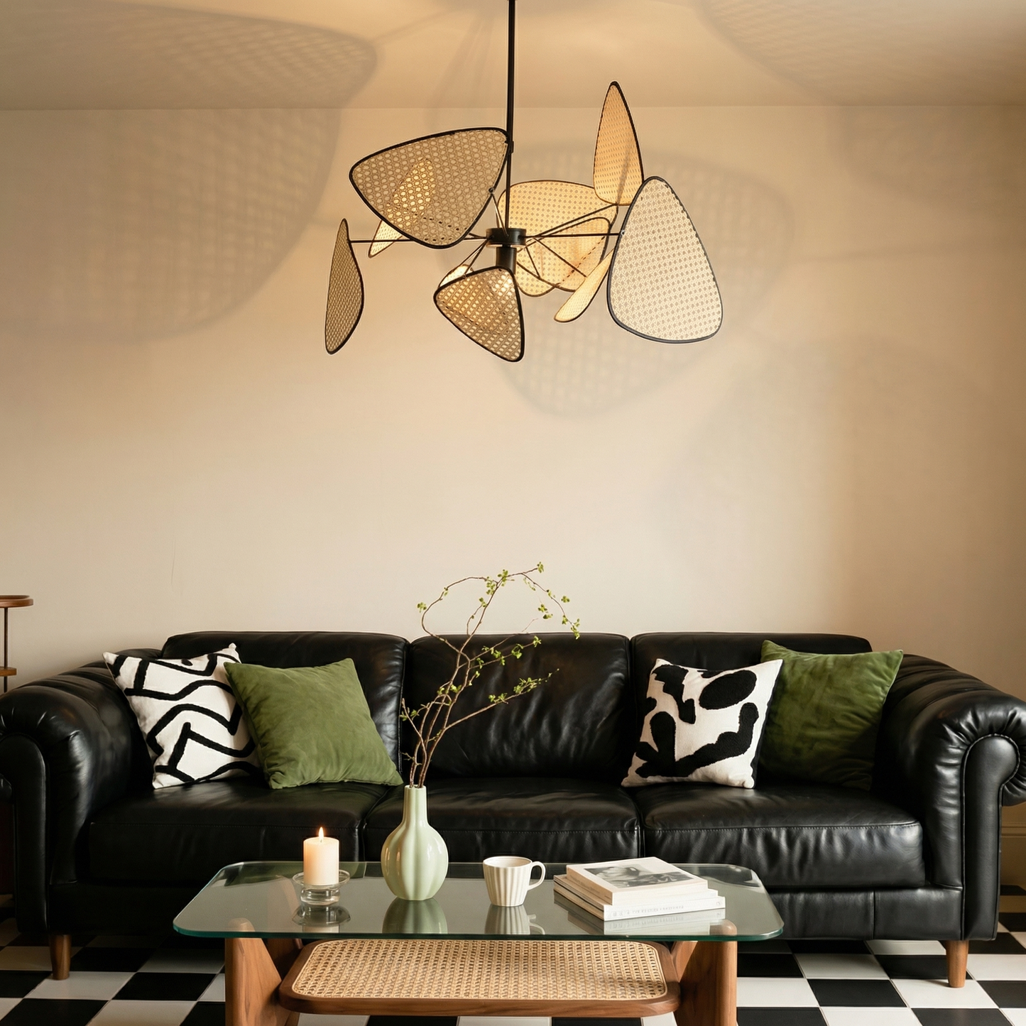 Modern Rattan Pendant Light – Artistic Multi-Leaf Woven Chandelier for Dining & Living Room