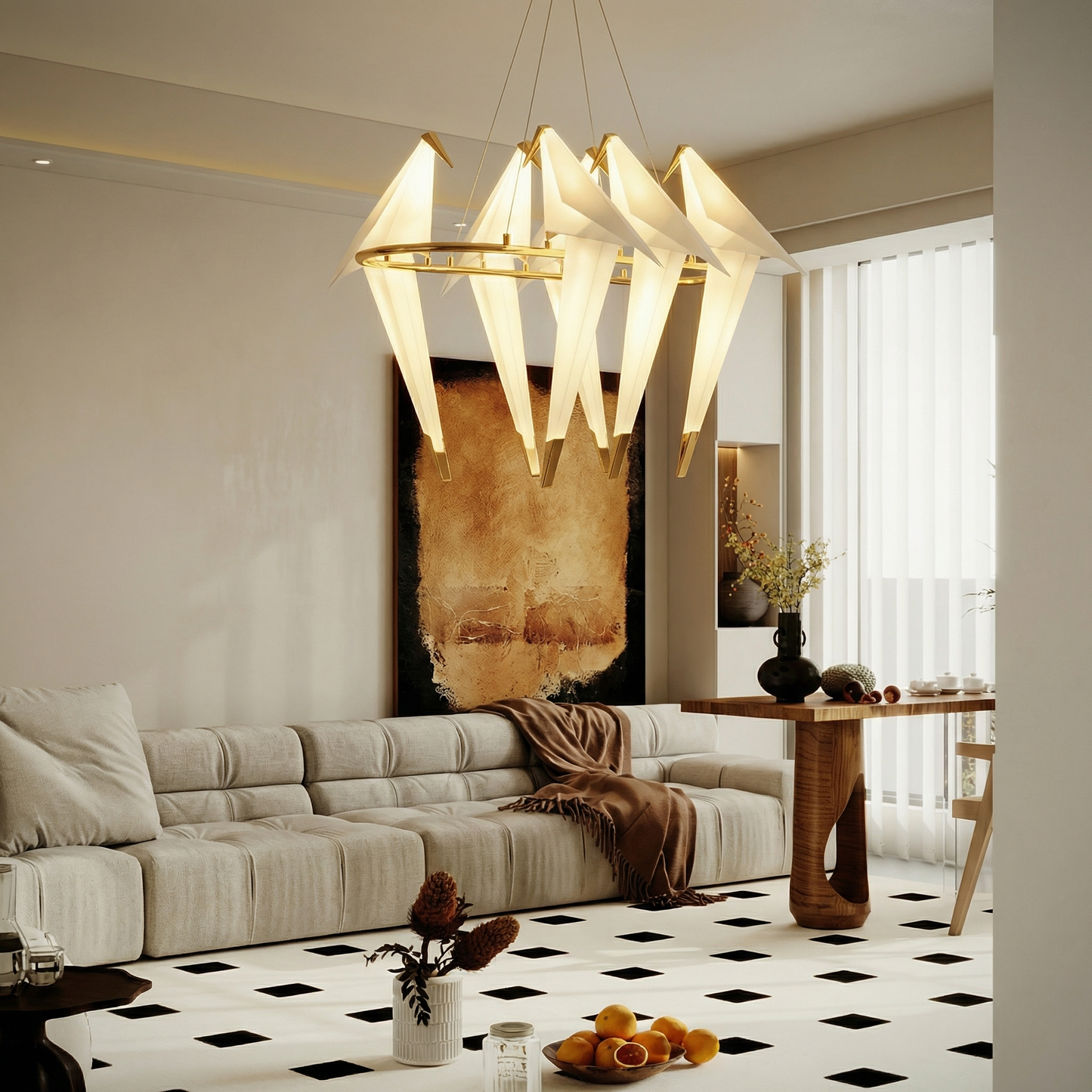 Modern Origami Bird Chandelier - Gold Perch Bird Pendant Light