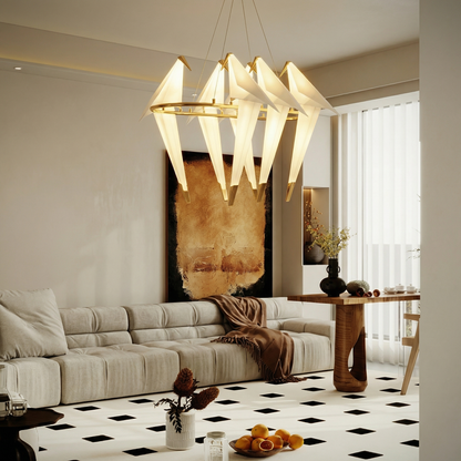 Modern Origami Bird Chandelier - Gold Perch Bird Pendant Light