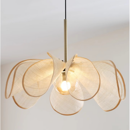 French Petal Linen Pendant Light - Floral Fabric Chandelier Boho