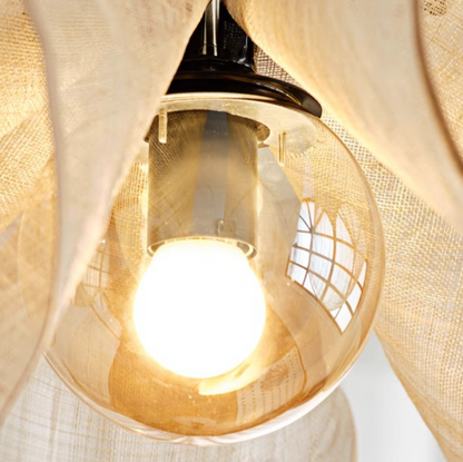 French Petal Linen Pendant Light - Floral Fabric Chandelier Boho
