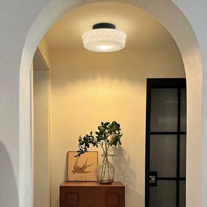 Vintage Hobnail Milk Glass Flush Mount - Retro Art Deco Ceiling Light
