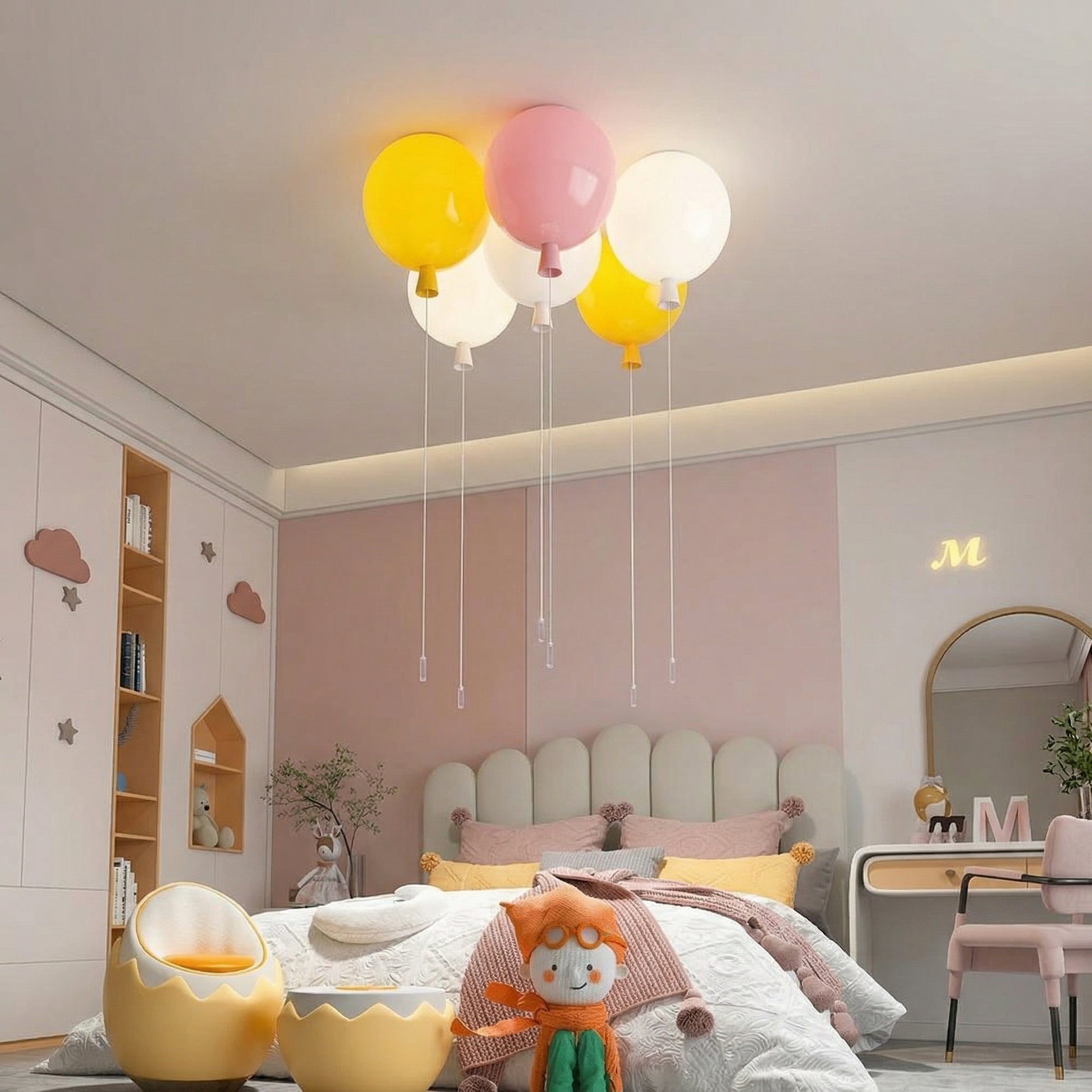 Modern Red Balloon Ceiling Light with White Pull-String Switch for Kids Bedroom Decor