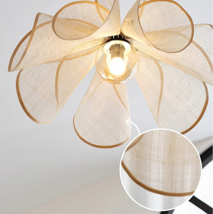 French Petal Linen Pendant Light - Floral Fabric Chandelier Boho