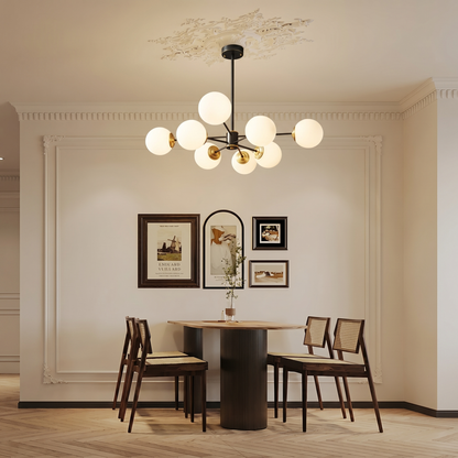 Modern Dual-Tier Globe Chandelier Mid-Century Black & Gold 10-Light Chandelier