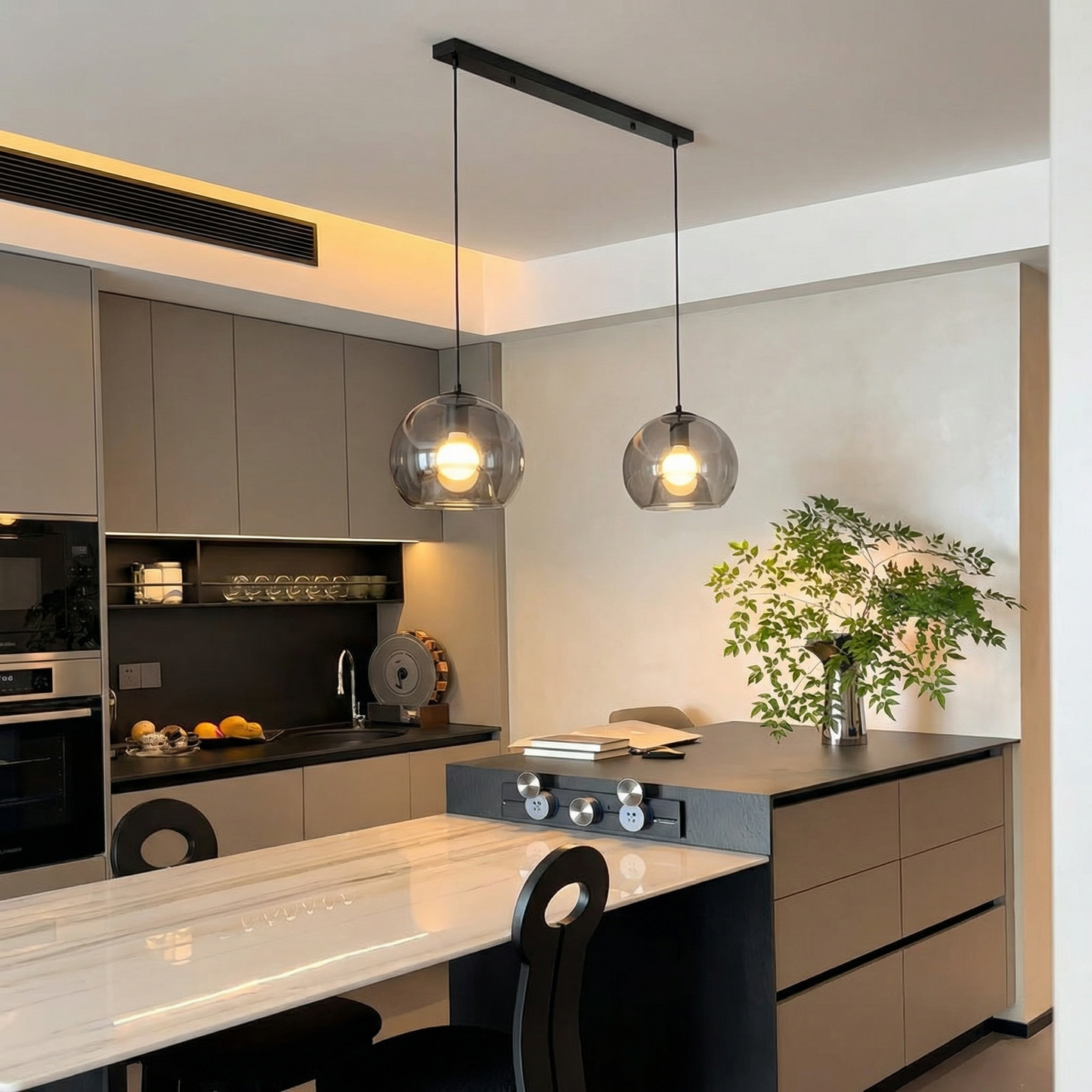 Spherical Glass Pendant Light Modern Double-Layer Globe Smoke & Amber Hanging Lamp