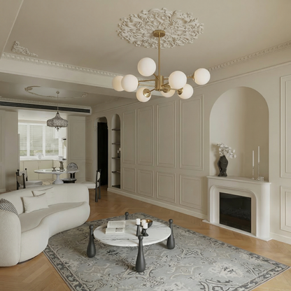 8-light Sputnik Gold Chandelier Brass Ceiling Light Opal Globe Molecular