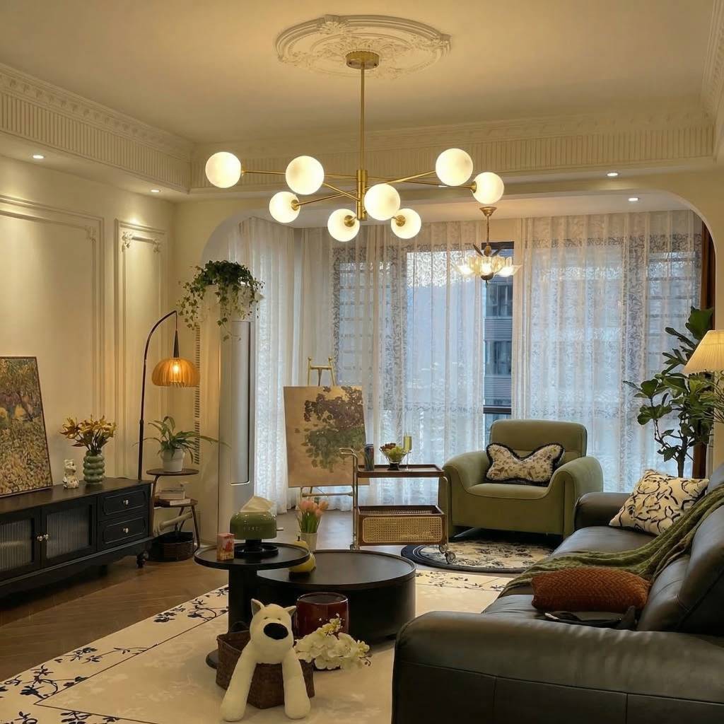 6-Light Modern Gold Sputnik Chandelier - Mid-Century Globe Lamp