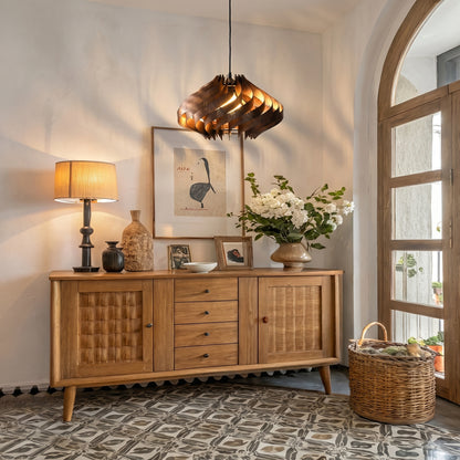 Modern Curved Wood Veneer Swirl Pendant Light - Japandi Onion Dome Chandelier