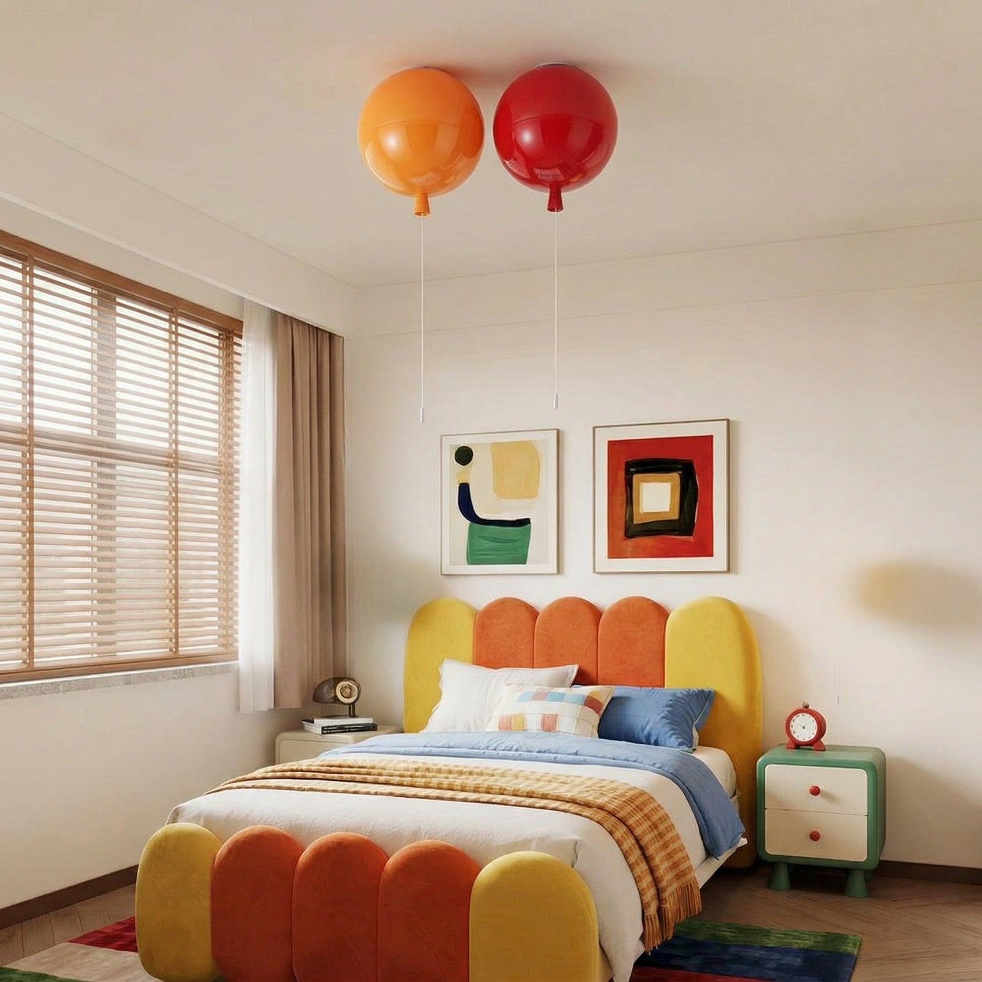 Modern Red Balloon Ceiling Light with White Pull-String Switch for Kids Bedroom Decor