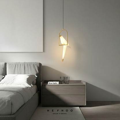 Single Origami Bird Pendant Light | Gold Modern Bedside Lamp