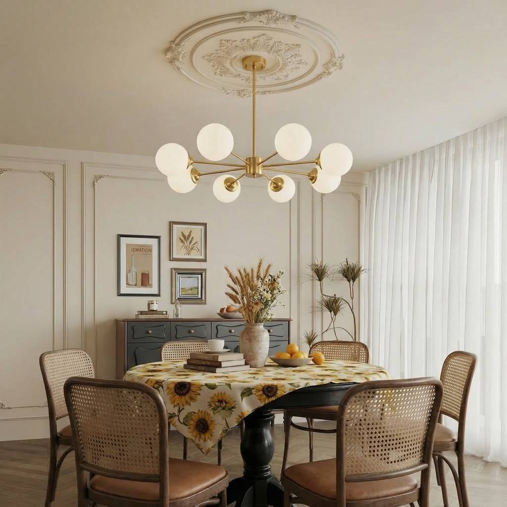 Modern Brass Sputnik Chandelier - 6-Light Opal Globe Chandelier