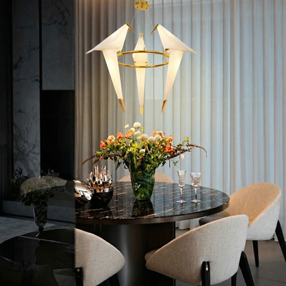 3-Bird Circular Origami Chandelier | Gold Round Dining Room Light